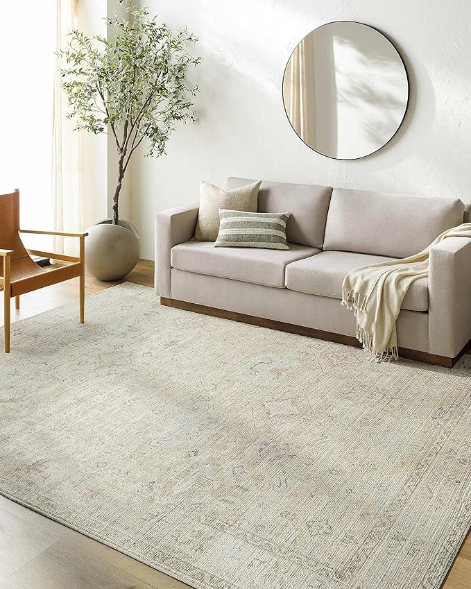 Hauteloom Nakia Bohemian Vintage Medallion Runner Rug - Damask Floral Fade Look Carpet for Hallway - Farmhouse - Ivory, Cream, Medium Brown - 2'7" x 7'3" (2x8 Runner Rug)
