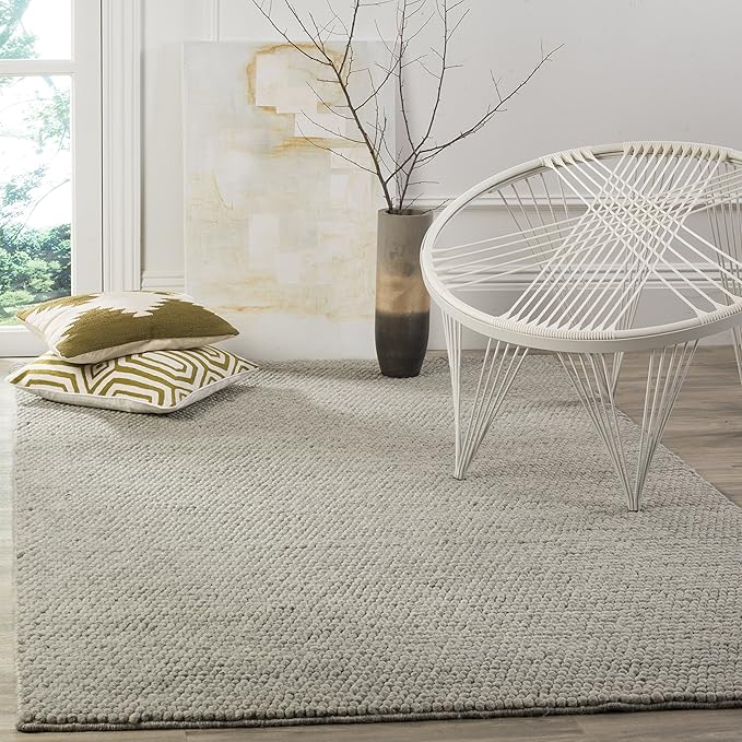 Safavieh Area Rug 6x8 - Natura Collection - Silver, Handmade Wool Blend, Textured Design, Ideal for Living Room, Bedroom, Dining Space (NAT620C)