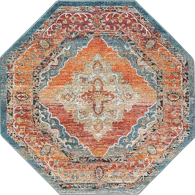 Unique Loom Isabella Collection Area Rug - Rossellini (7' 10" Octagon, Rust Red/ Beige)