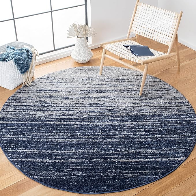 SAFAVIEH Adirondack Collection Area Rug - 6' Round, Navy & Ivory, Modern Ombre Design, Non Shedding & Easy to Clean, Ideal for Living Room, Bedroom, Office, Dining Space (ADR113N)