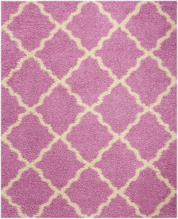 SAFAVIEH Dallas Shag Collection Area Rug - 10' x 14', Pink & Ivory, Trellis Design, Non-Shedding & Easy Care, 1.5-inch Thick Ideal for High Traffic Areas in Living Room, Bedroom (SGD257I)