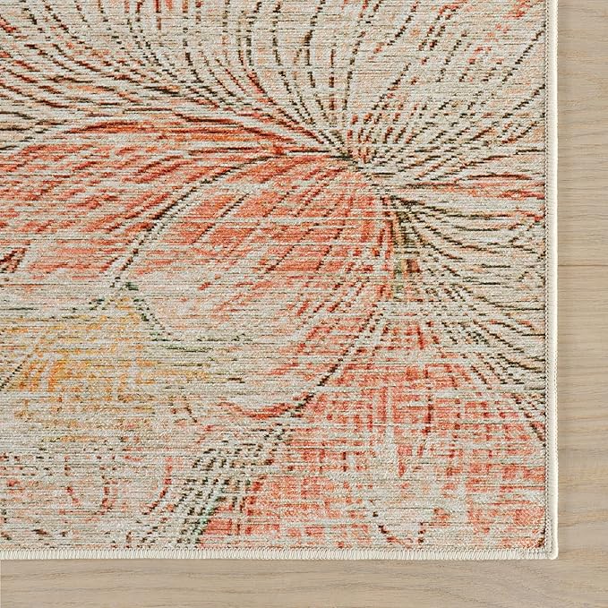 Dash & Albert Zell Multi Machine Washable Rug, 7.5 X 9.5 Feet, Multicolored/Tan Floral Pattern