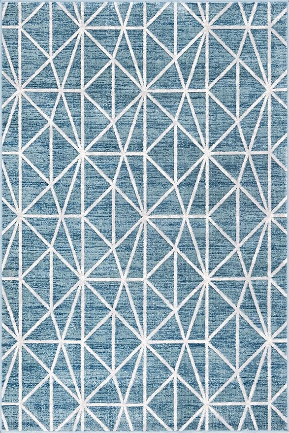 Rugs.com Lattice Trellis Collection Rug – 6' x 9' Blue Low-Pile Rug Perfect for Living Rooms, Large Dining Rooms, Open Floorplans
