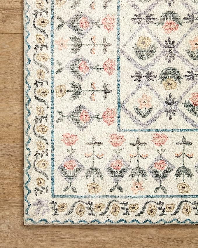 Loloi Rifle Paper Co. Eden Collection EDE-03 Lattice Ivory 7'-6" x 9'-6" Area Rug feat. CloudPile™