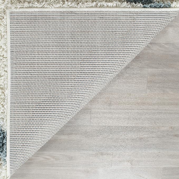 SAFAVIEH Dallas Shag Collection Runner Rug - 2'3" x 12', Ivory & Light Blue, Trellis Design, Non-Shedding & Easy Care, 1.5-inch Thick Ideal for High Traffic Areas in Living Room, Bedroom (SGD257J)