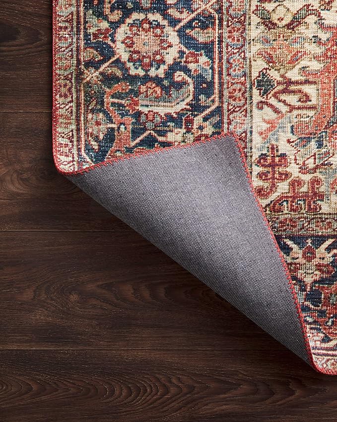 Loloi Layla Collection LAY-08 Red/Navy 2'-0" x 5'-0" .13" Thick Accent Rug, Soft, Durable, Vintage Inspired, Distressed, Low Pile, Non-Shedding, Easy Clean, Printed, Living Room Rug
