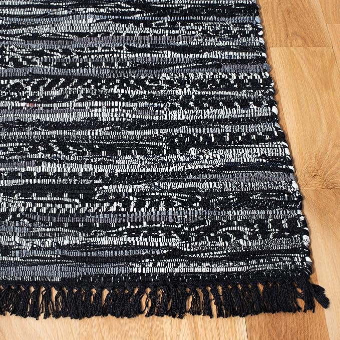 SAFAVIEH Rag Rug Collection Accent Rug - 2'6" x 4', Black, Handmade Boho Stripe Cotton, Ideal for High Traffic Areas in Entryway, Living Room, Bedroom (RAR121Z)