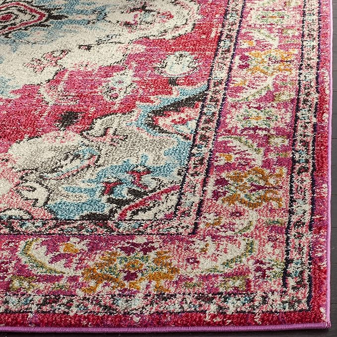 SAFAVIEH Monaco Collection Runner Rug - 2'2" x 8', Pink & Multi, Boho Chic Medallion Distressed Design, Non-Shedding & Easy Care, Ideal for High Traffic Areas in Living Room, Bedroom (MNC243D)