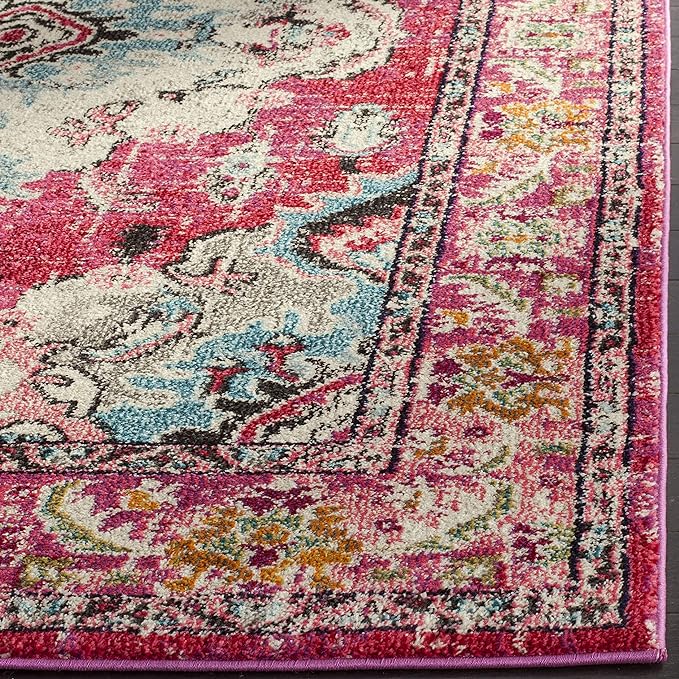 SAFAVIEH Monaco Collection Runner Rug - 2'2" x 22', Pink & Multi, Boho Chic Medallion Distressed Design, Non-Shedding & Easy Care, Ideal for High Traffic Areas in Living Room, Bedroom (MNC243D)