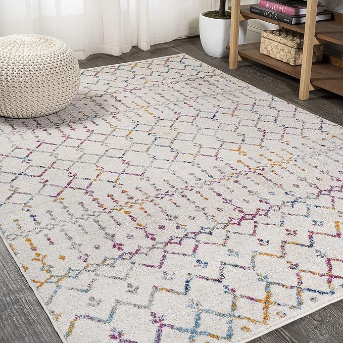 JONATHAN Y Boho Vintage Diamond Ivory/Multi Indoor Area Rug 8X10 ft, Moroccan Hype for Living Room, Bedroom, Kitchen, Office, Easy-Cleaning, High Traffic, Pet-Friendly, Non-Shedding (MOH101E-8)
