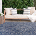 FH Home Flat Woven Outdoor Rug - Waterproof, Easy to Clean, Stain Resistant - Premium Polypropylene Yarn - Vintage - Large Patio, Deck, Sunroom - Amol - Blue - 7ft 10 in x 10ft 9in