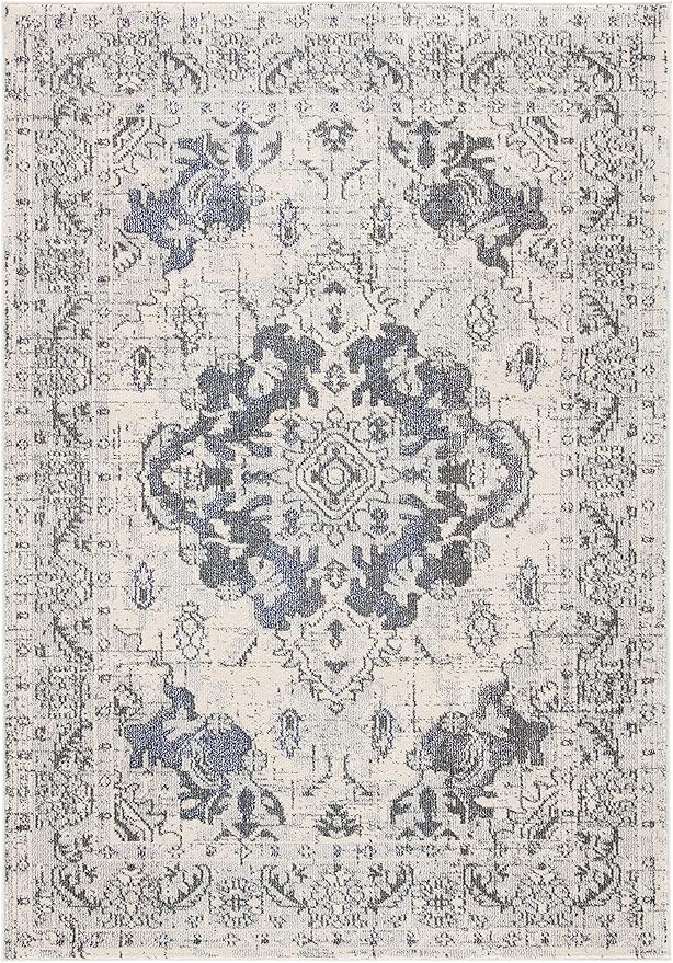SAFAVIEH Monaco Collection Accent Rug - 3' x 5', Ivory & Grey, Boho Chic Medallion Distressed Design, Non-Shedding & Easy Care, Ideal for High Traffic Areas in Entryway, Living Room, Bedroom (MNC243B)