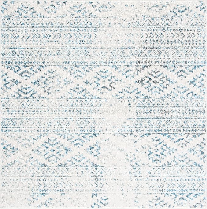 SAFAVIEH Tulum Collection Area Rug - 3' Square, Ivory & Turquoise, Moroccan Boho Tribal Design, Non-Shedding & Easy to Clean, Ideal for Entryway, Foyer, Accent Space, Bedroom (TUL272E)