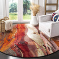 SAFAVIEH Glacier Collection Area Rug - 4' Round, Red/Multi, Geometric Design, Plush 1.2 Inch Thick Ideal for High Traffic Areas in Living Room, Bedroom, Dining (GLA126A)