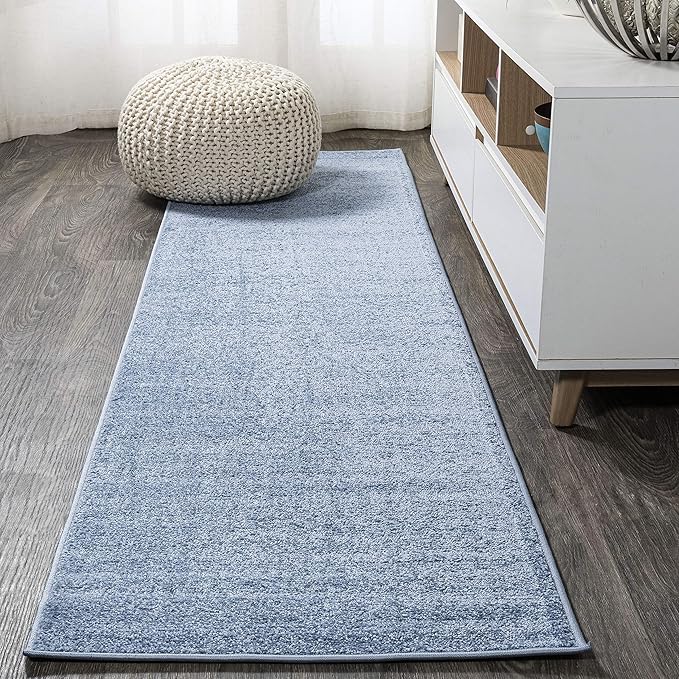 Eyely UES100F-212 Supersoft Haze Solid Low-Pile Indoor Runner Rug, Coastal, Bohemian, Minimalist, Classic, Casual for Bedroom,Kitchen,Living Room,Non Shedding,Easy-Washing, Blue, 2 X 12