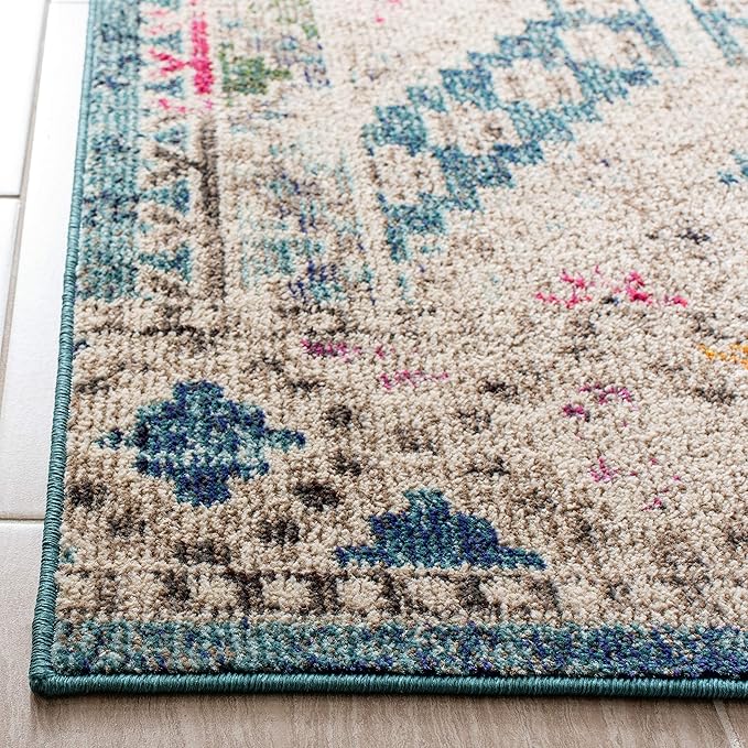 SAFAVIEH Madison Collection Area Rug - 3' Square, Dark Blue & Yellow, Boho Diamond Distressed Design, Non-Shedding & Easy Care, Ideal for High Traffic Areas in Living Room, Bedroom (MAD418N)