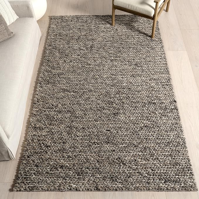 Nuloom Penelope Grey/Brown, 8'6" x 11'6", Hand-Braided, Wool & Cotton, Textured and Earthy, High Traffic, Stain Resistant, Easy Clean, Durable Area Rug for Bedroom, Living Room, Dining, Entryway