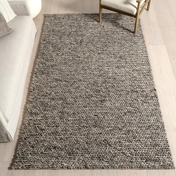 Nuloom Penelope Grey/Brown, 7'6" x 9'6", Hand-Braided, Wool & Cotton, Soft and Textured, High Traffic, Stain Resistant, Easy Clean, Durable Area Rug for Bedroom, Living Room, Dining, Entryway