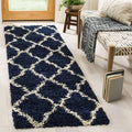 SAFAVIEH Dallas Shag Collection Runner Rug - 2'3" x 16', Navy & Ivory, Trellis Design, Non-Shedding & Easy Care, 1.5-inch Thick Ideal for High Traffic Areas in Living Room, Bedroom (SGD257N)