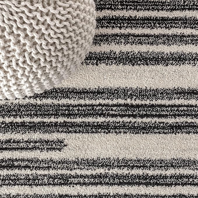 JONATHAN Y Khalil Modern Berber Stripe Cream/Black Indoor Area Rug, 8x10, Contemporary, Bohemian, Easy-Cleaning for Living Room, Bedroom, Kitchen, Pet Friendly, Non-Shedding (MOH207A-8)