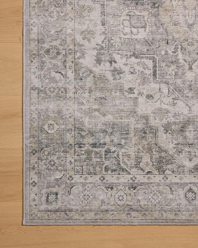 Loloi Amber Lewis Josie Collection JOS-03 Silver/Natural 2'-3" x 3'-9", .13" Pile Height, Low Profile, Machine Washable, Accent Rug