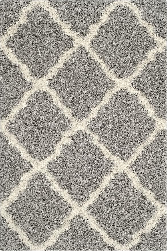 SAFAVIEH Dallas Shag Collection Area Rug - 5'1" x 7'6", Grey & Ivory, Trellis Design, Non-Shedding & Easy Care, 1.5-inch Thick Ideal for High Traffic Areas in Living Room, Bedroom (SGD257G)