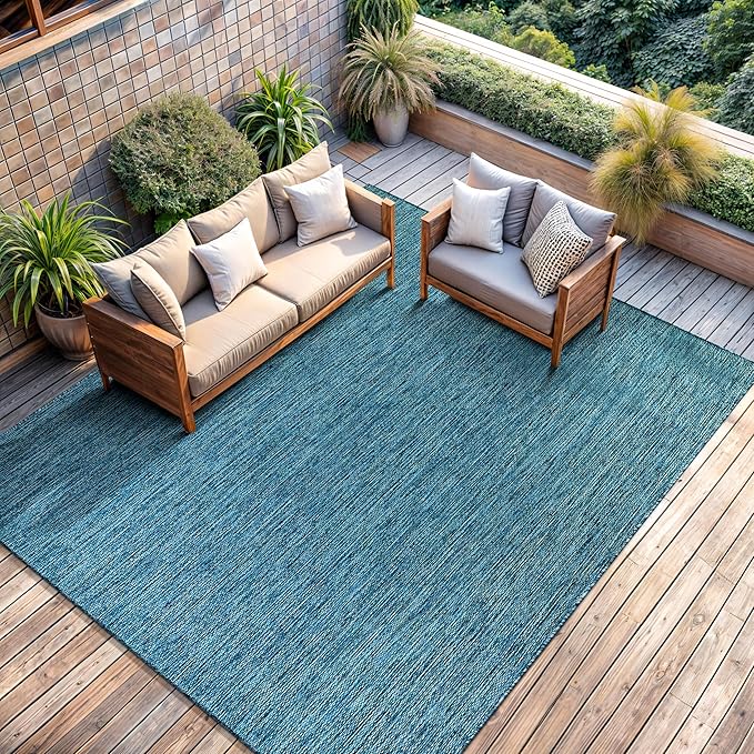 CAMILSON Outdoor Rug 10x14 Modern Area Rugs for Large Indoor and Outdoor Patios and Porches - Waterproof, Washable, Non-Shedding, Easy-to-Clean Outside Carpet (10 x 14, Solid - Aqua)