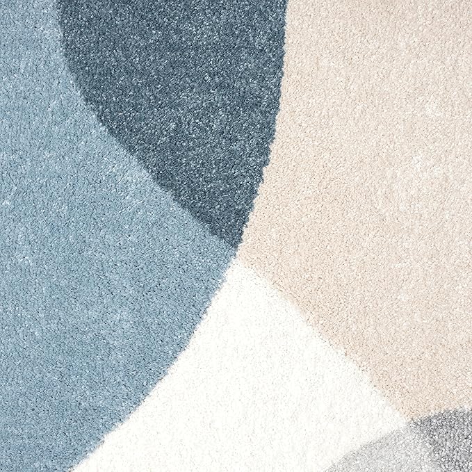 Abani Deco Collection Area Rug - Cream/Blue Mid-Century Design - 4' x 6' - Easy to Clean - Durable for Kids and Pets - Non-Shedding - Medium Pile - Soft Feel - for Living Room, Bedroom & Office