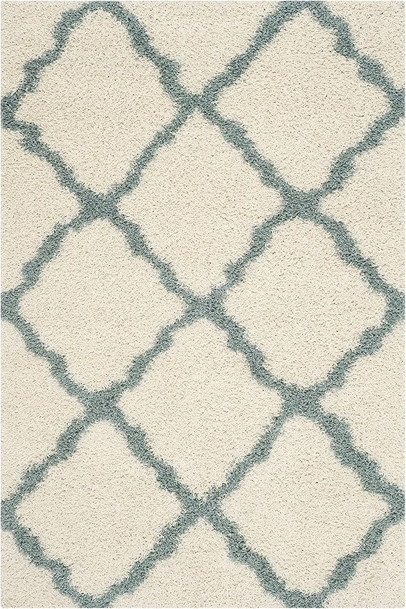 SAFAVIEH Area Rug 8x10 - Dallas Shag Collection - Large - Ivory & Light Blue, Trellis Pattern, Non-Shedding & Easy Cleaning, Plush Thick Pile, Ideal for Living Room, Bedroom, Dining Space (SGD257J)