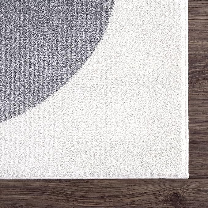 Abani Rugs Cream and Gray 5’3” x 7’6” (5'x8') Mid-Century Rug with Circles and Lines. Neutral Tones of Cream, Gray and a pop of Yellow. Minimalistic Design Turkish Stain Resistant Area Rug.