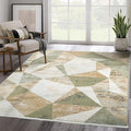 Abani Savoy Collection Area Rug - Green and Cream Geometric Design - 7'9"'x10'2 -Easy to Clean - Durable for Kids and Pets - Non-Shedding - Medium Pile - Soft Feel -for Living Room, Bedroom & Office