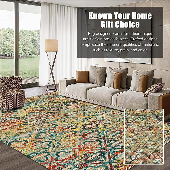 RUGSURE Washable Area Rugs, 4' x 6' - 1/6 Thick - Stain & Water Resistant Non-Slip - Perfect Resistant Rug for Living Room, Bedroom, Nursery, Pet & Child Friendly, Vibrant Colors Rugs, Multicolor