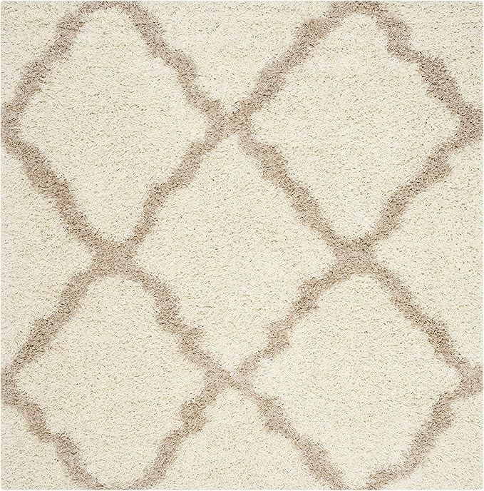 SAFAVIEH Dallas Shag Collection Area Rug - 4' Square, Ivory & Beige, Trellis Design, Non-Shedding & Easy Care, 1.5-inch Thick Ideal for High Traffic Areas in Living Room, Bedroom (SGD257B)