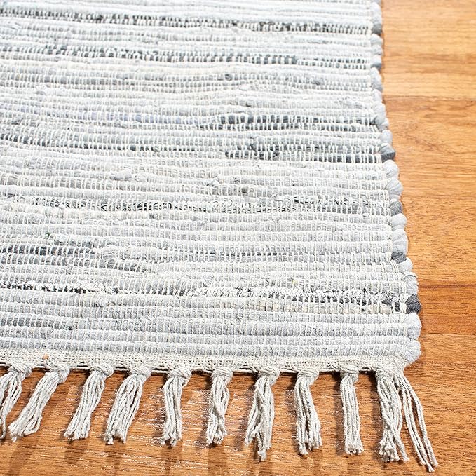 SAFAVIEH Rag Rug Collection Area Rug - 10' x 14', Grey, Handmade Boho Stripe Cotton, Ideal for High Traffic Areas in Living Room, Bedroom (RAR121A)
