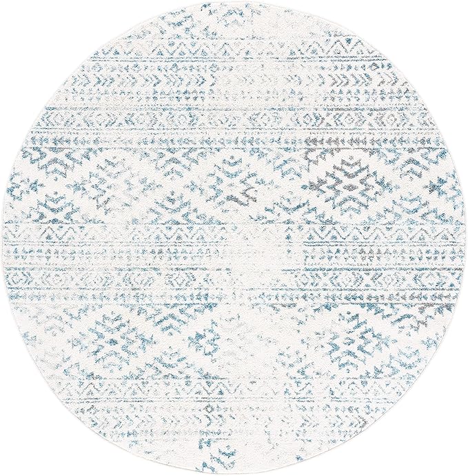 SAFAVIEH Tulum Collection Area Rug - 8' Round, Ivory & Turquoise, Moroccan Boho Tribal Design, Non-Shedding & Easy to Clean, Ideal for Living Room, Bedroom, Dining Space (TUL272E)