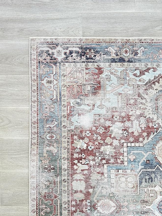 Fame Living Faded Oushak Rug, Turkish Vintage Floral Pastel Large Oversized Area Rugs for Living Room Dining Bedroom Kitchen Bathroom Nursery (848CrNv, 2' x 3')