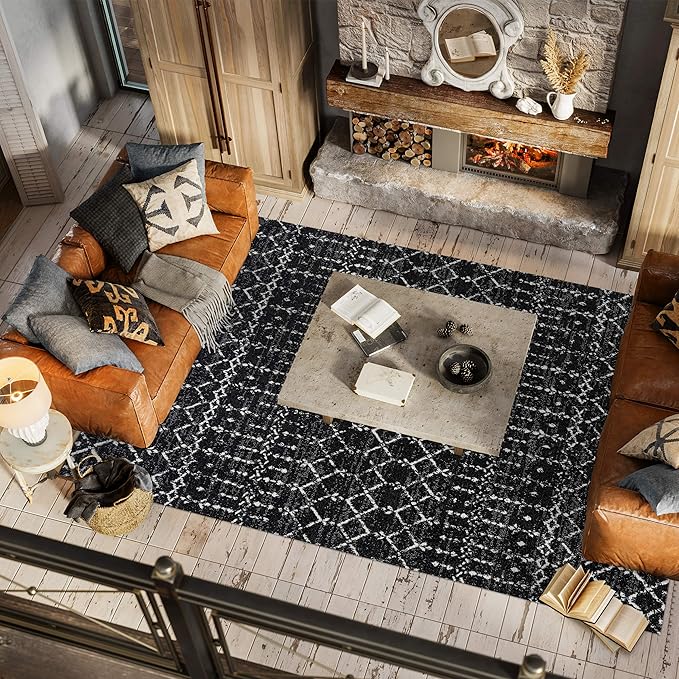 JONATHAN Y Boho Vintage Diamond Black/Ivory Indoor Area Rug 9X12 ft, Moroccan Hype for Living Room, Bedroom, Kitchen, Office, Easy-Cleaning, High Traffic, Pet-Friendly, Non-Shedding (MOH101D-9)