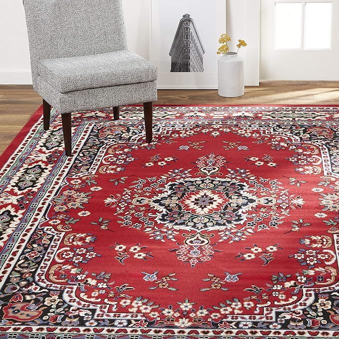 Home Dynamix Premium Sakarya Traditional Medallion Border Area Rug, Claret, 3'7"x5'2" Rectangle