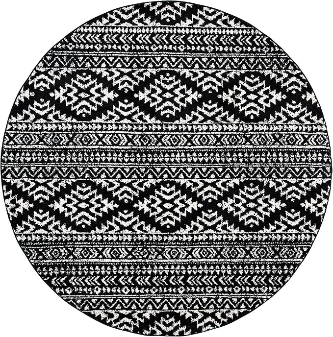 SAFAVIEH Tulum Collection Area Rug - 11' Round, Black & Ivory, Moroccan Boho Tribal Design, Non-Shedding & Easy to Clean, Ideal for Living Room, Bedroom, Dining Space (TUL272Z)