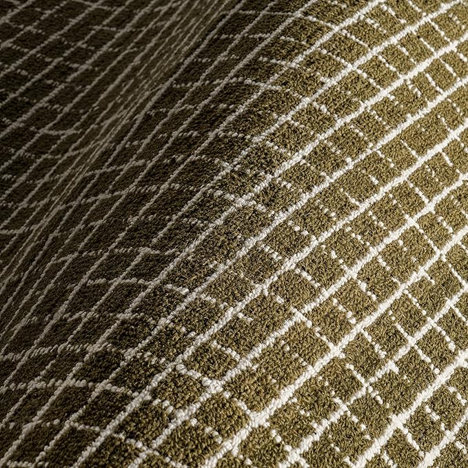 Rugs USA 9'6" x 13'6" Melrose Checked Wool Indoor Area Rug, Contemporary Farmhouse Moss/Ivory for Living Room, Bedroom, Office, Entryway, Hallway
