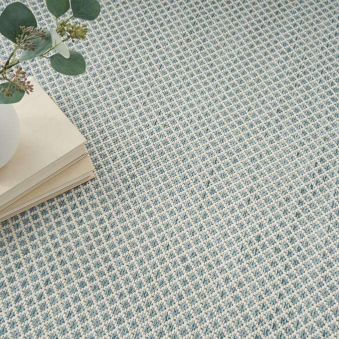 Nourison Home Courtyard Ivory Aqua 9' x 12' Area Rug - Easy Clean, Non Shedding, Bed Room, Living Room, Dining Room, Kitchen (9' x 12')