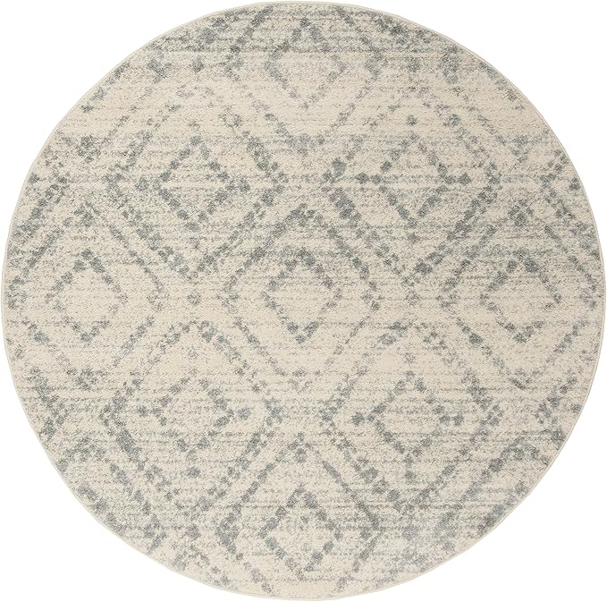 SAFAVIEH Adirondack Collection 10' Round Ivory / Light Blue ADR131T Modern Diamond Distressed Non-Shedding Dining Room Entryway Foyer Living Room Bedroom Area Rug
