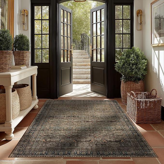 Area Rug Non Slip Machine Washable Ultra Soft Living Room/Bedroom/Kitchen/Outdoor/Classroom Vintage Brown, 5'×7'