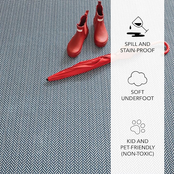 Dash and Albert Herringbone Machine Washable Area Rug - 6' x 9' Navy - Geometric Accent Rug - Anti-Slip Backing, Lightweight, Machine Washable, High Traffic Areas Kitchen, Mudroom, Laundry Room