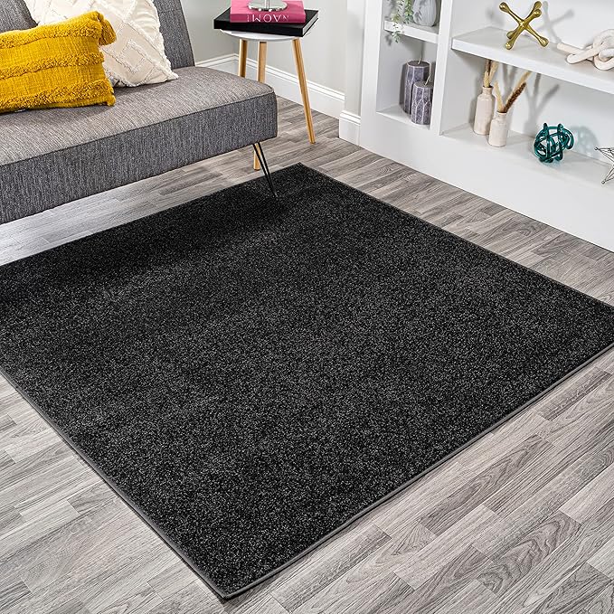 Eyely UES100I-9SQ Supersoft Haze Solid Low-Pile Indoor Area Rug, Coastal, Bohemian, Minimalist, Classic, Casual for Bedroom,Kitchen,Living Room,Non Shedding,Easy-Washing, Black, 9' Square