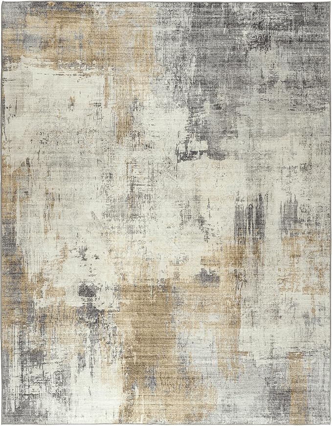 ReaLife Rugs Machine Washable Area Rug Runner - Living Room Bedroom Bathroom Kitchen Entryway Office - Padded Low Pile Stain Resistant Premium - Modern Abstract Contemporary - Quinn - Beige 3' x 5'