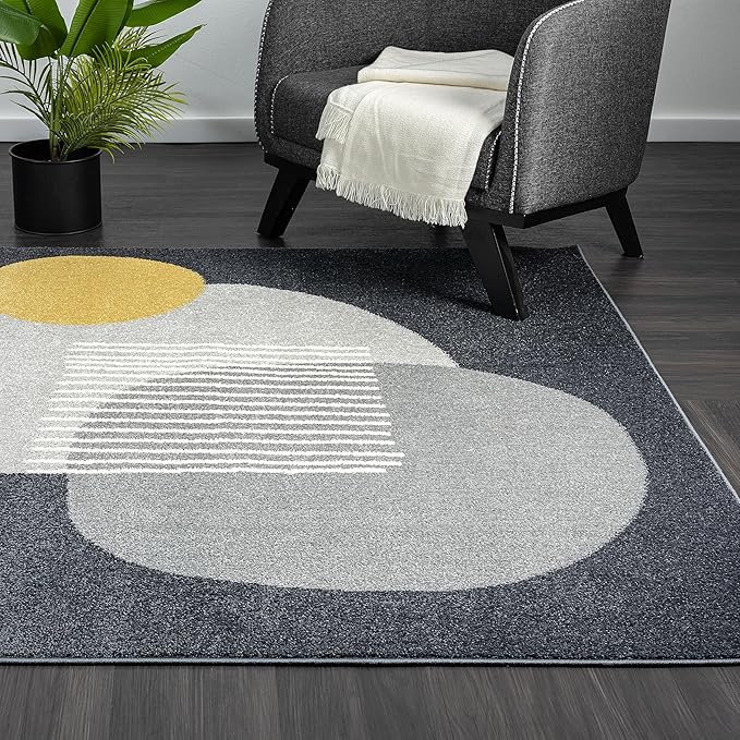 Abani Deco Collection Area Rug - Grey Minimalist Design -4' x 6' - Easy to Clean - Durable for Kids and Pets - Non-Shedding - Medium Pile - Soft Feel - for Living Room, Bedroom & Office