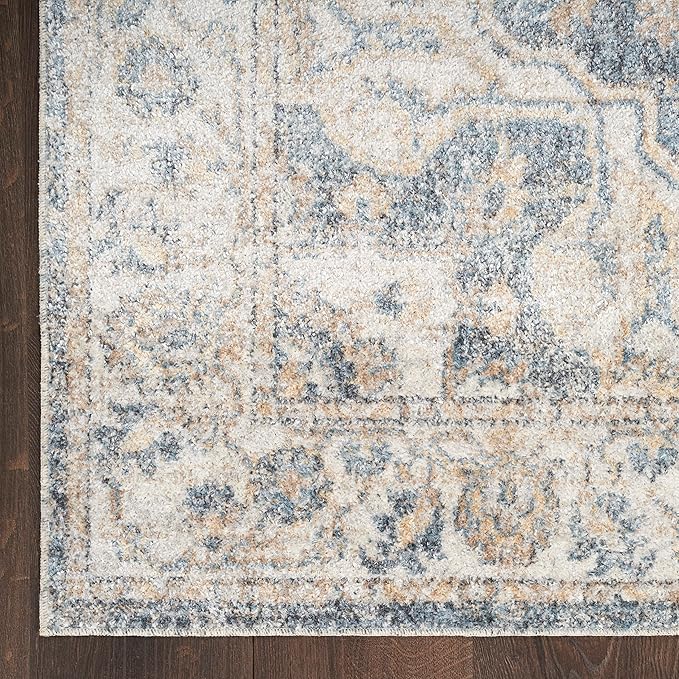 Nourison Home Astra Machine Washable Grey Blue 2'2" x 12' Area Rug - Easy Clean, Non Shedding, Bed Room, Living Room, Dining Room, Kitchen (12' Runner)