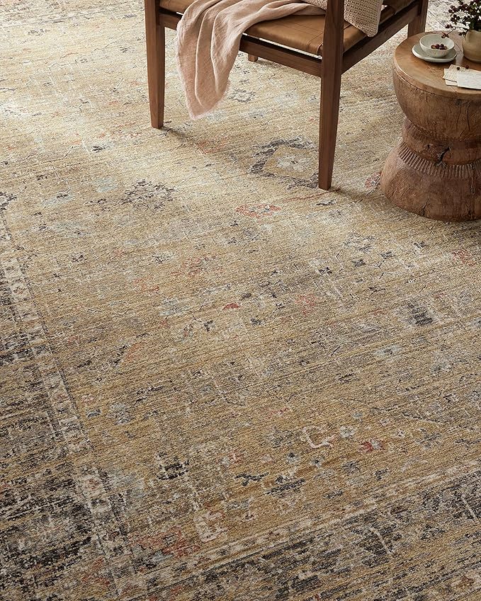 Loloi Magnolia Home by Joanna Gaines Millie Collection MIE-03 Gold/Charcoal 11'-6" x 15'-7", .25" Pile Height, Area Rug