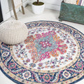 JONATHAN Y Boho Vintage Blue/Multi 4' Round Area Rug, Bohemian Flair Medallion, Floral Easy-Cleaning High Traffic for Living Room, Bedroom, Kitchen, Pet-Friendly, Non Shedding (BMF106A-4R)